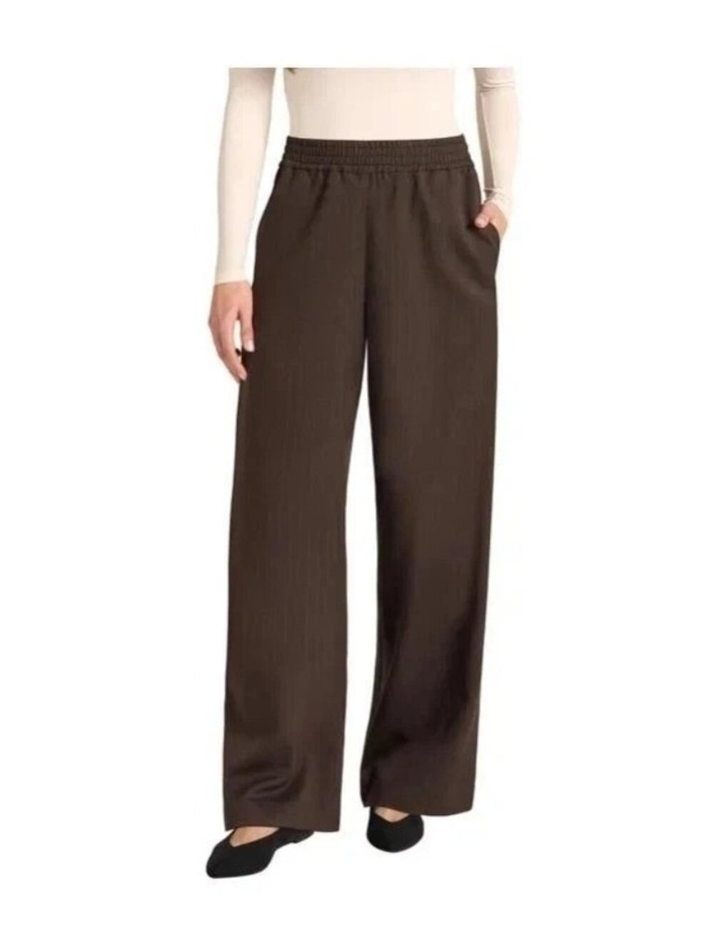 NWT Matty M Women's M Stripped Brown Wide-Leg Dress Pants Pull on  B0450